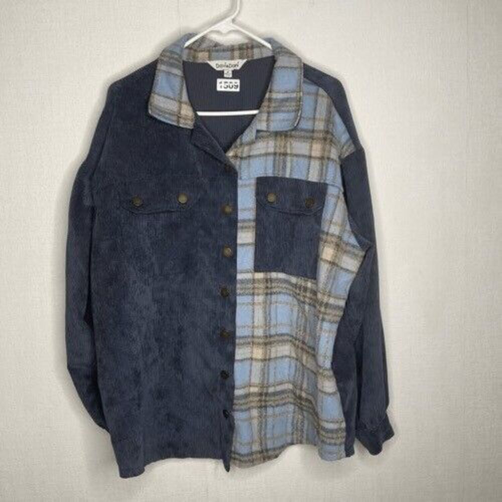 NWOT Davi & Dani Women's Size M Plaid Split Corduroy Shacket Streetwear Shirt‎